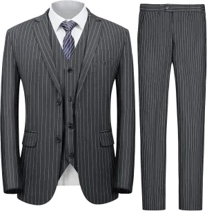 MAGE MALE Mens Pinstripe 3 Piece Suit Slim Fit Elegant Single Breasted Business Wedding Party Blazer Vest& Pants Set