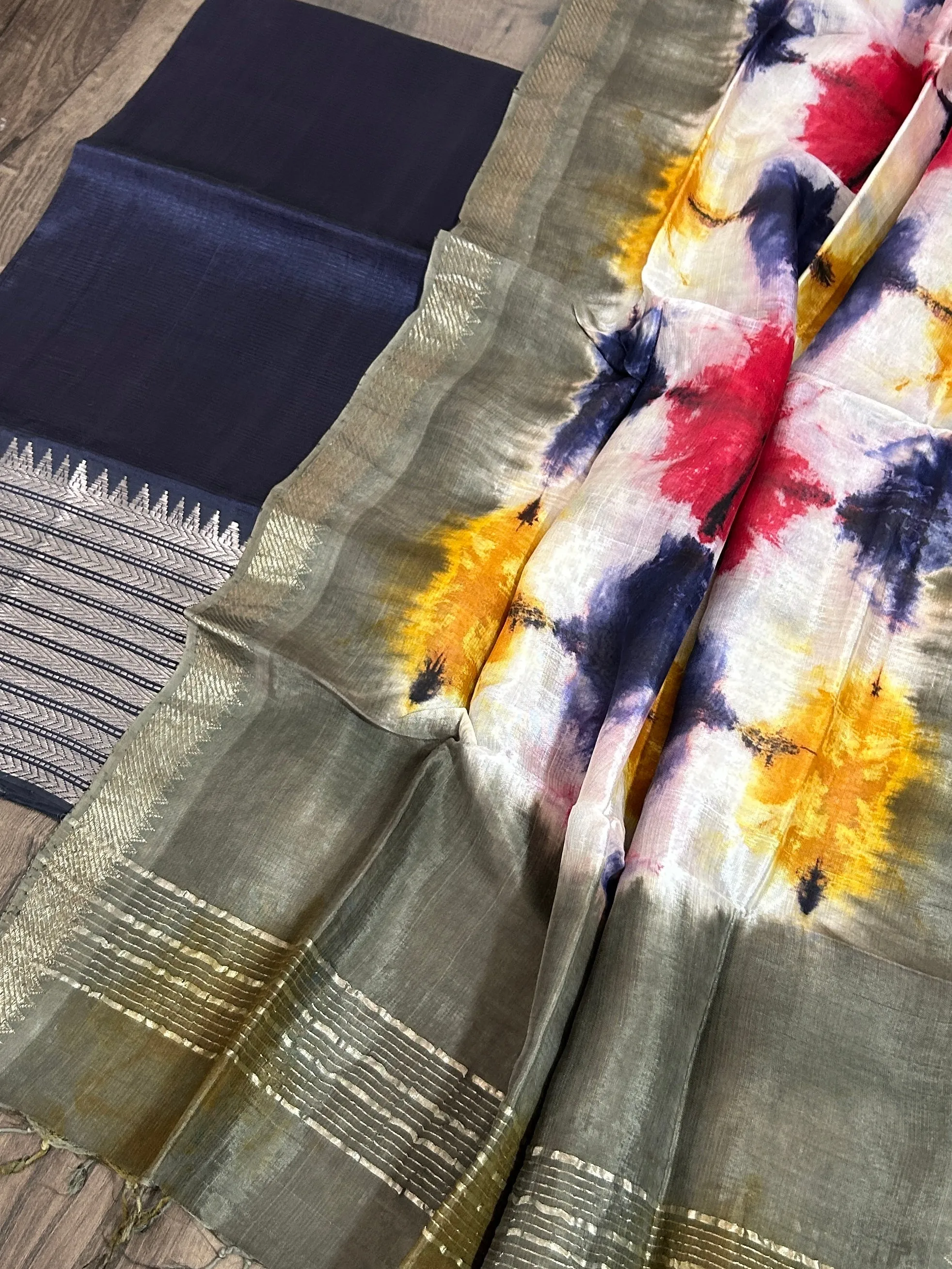 Mangalagiri Silk Cotton Dress Material with Shibori Dupatta #