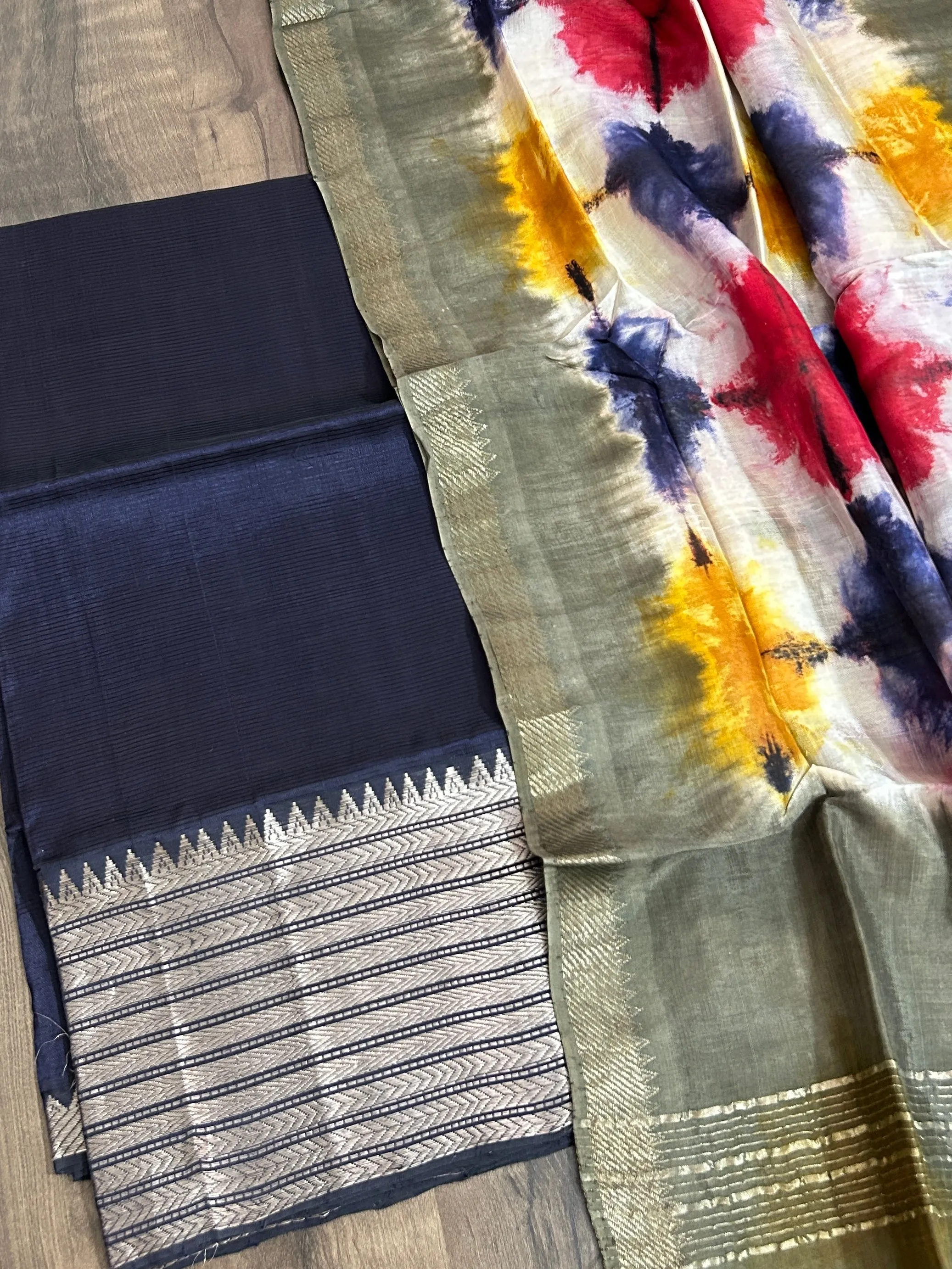 Mangalagiri Silk Cotton Dress Material with Shibori Dupatta #
