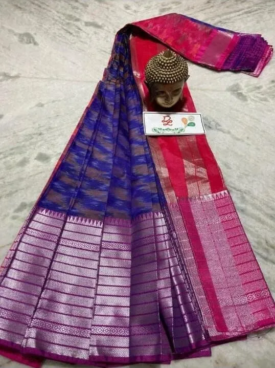 Mangalgiri Silk Saree with Contrast Blouse #