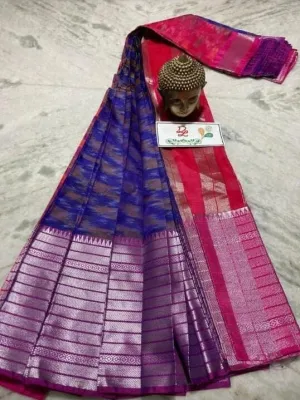 Mangalgiri Silk Saree with Contrast Blouse #