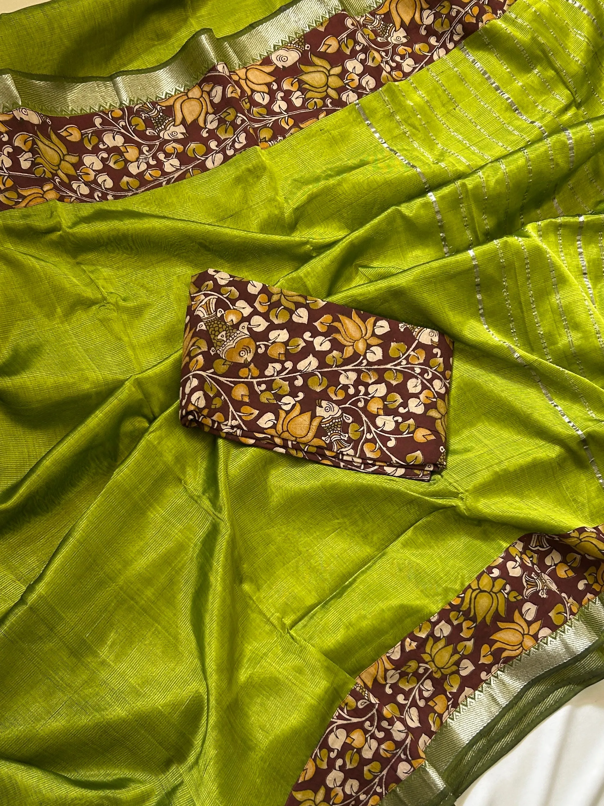 Mangalgiri Silk Saree with Nizaam  and kalamkari Parchwork Border