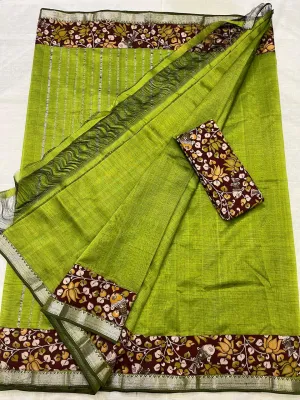 Mangalgiri Silk Saree with Nizaam  and kalamkari Parchwork Border