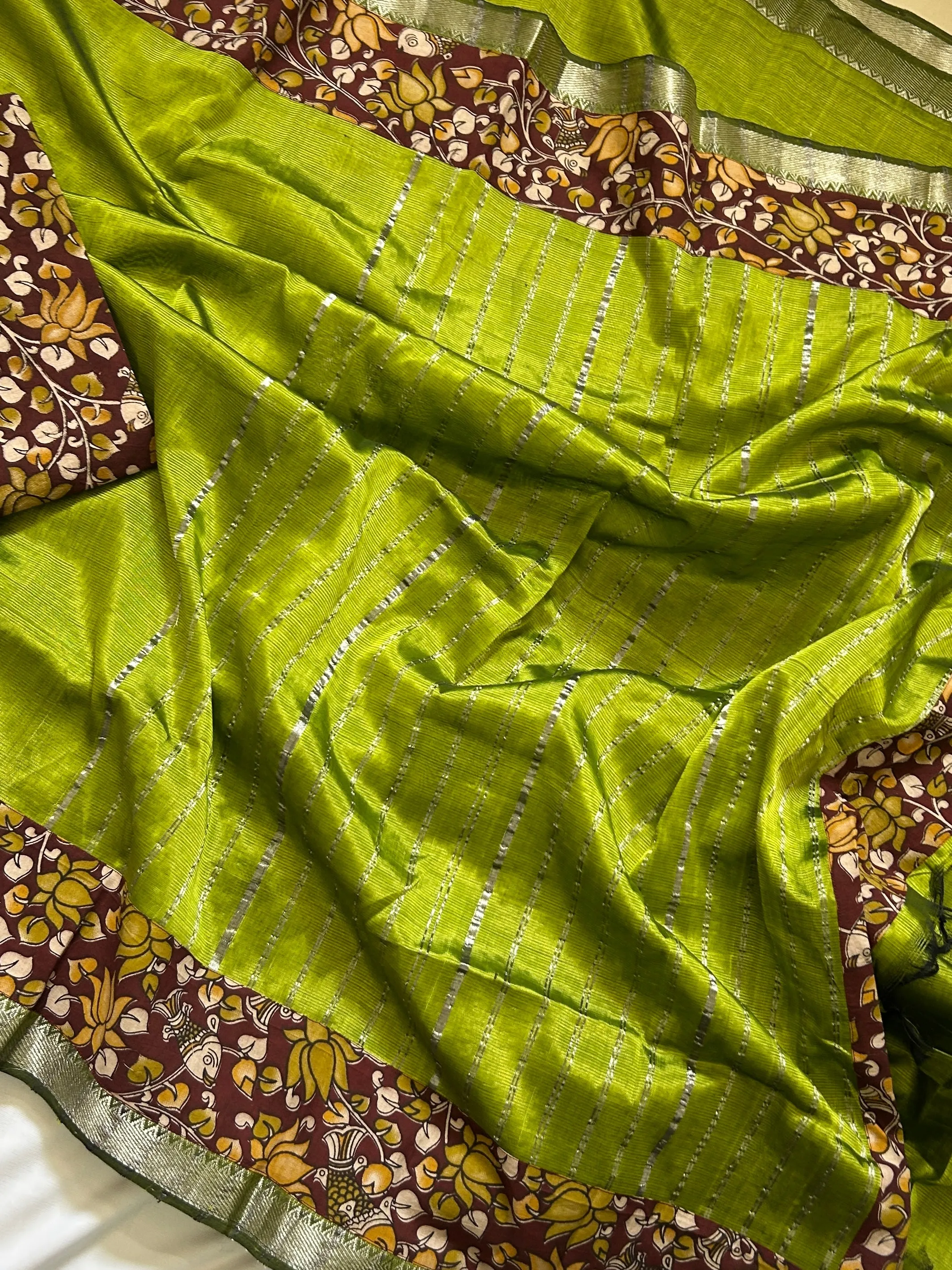 Mangalgiri Silk Saree with Nizaam  and kalamkari Parchwork Border