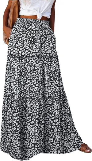 Maxi Skirts,Pleated Flowy Long Skirts for Women 2025 High Waisted Womens Boho Maxi Skirt with Pockets Trendy