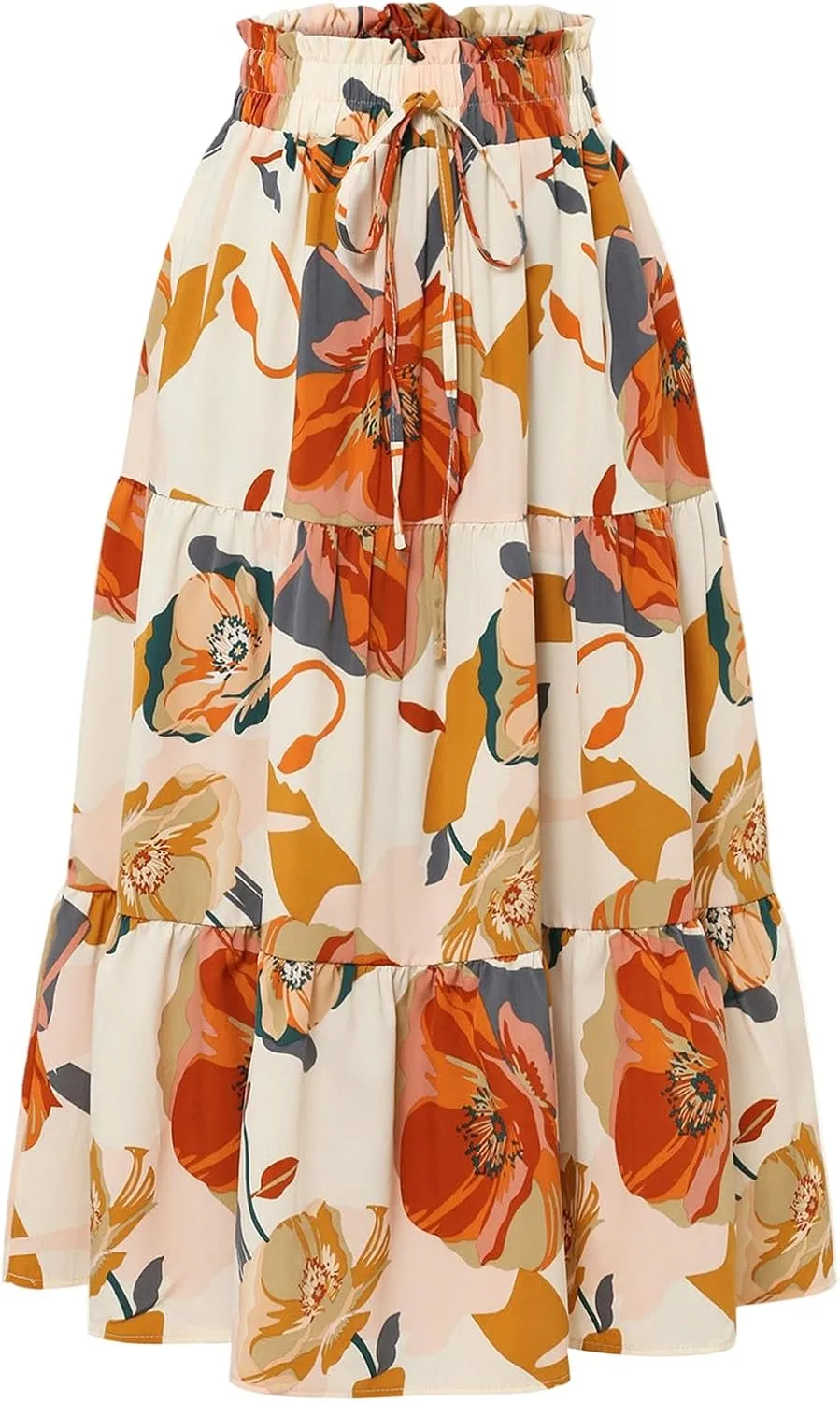 Maxi Skirt,Womens Boho Maxi Skirt with Pockets Elastic High Waisted Linen Summer Flowy Long Skirts for Women 2025