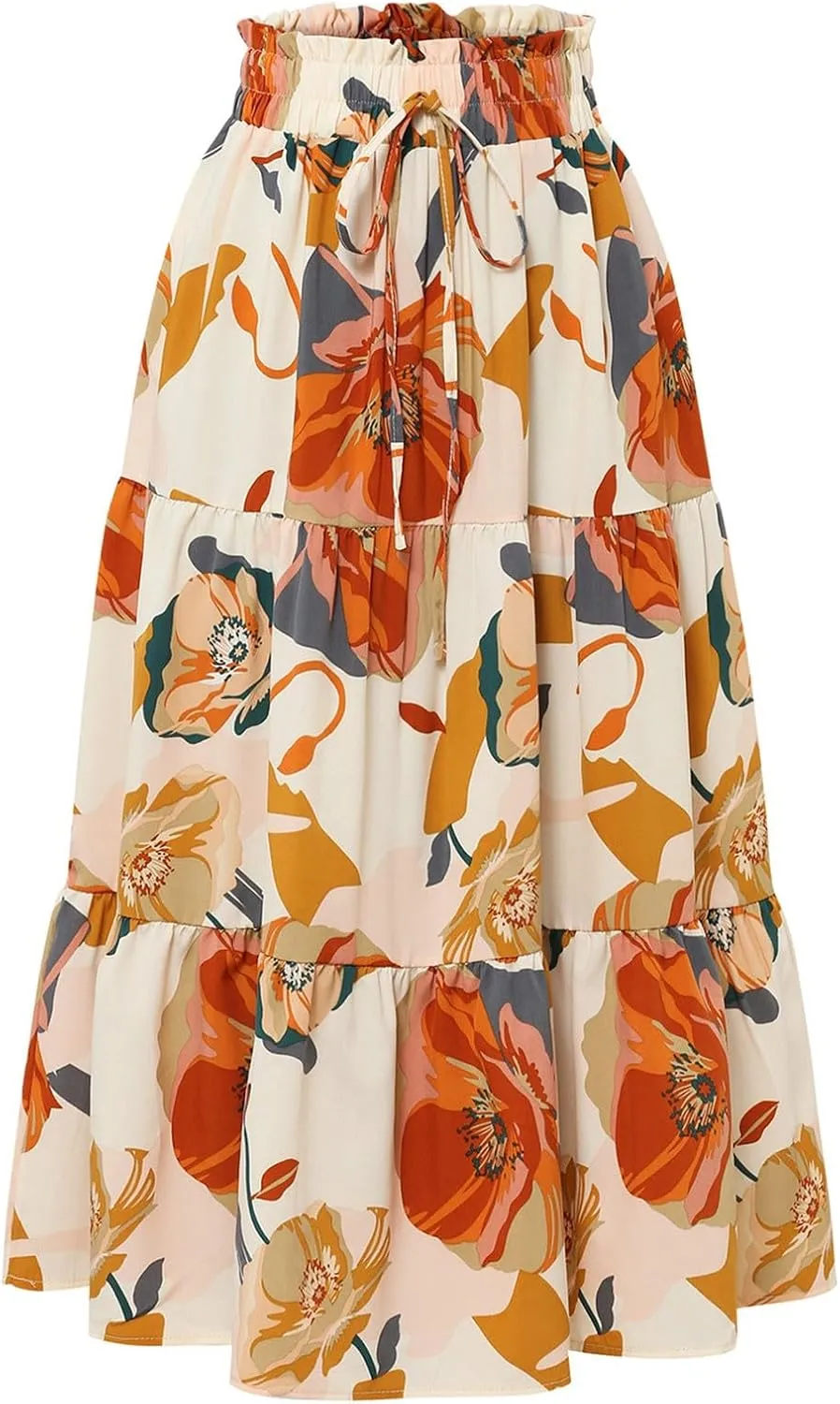 Maxi Skirt,Womens Boho Maxi Skirt with Pockets Elastic High Waisted Linen Summer Flowy Long Skirts for Women 2025