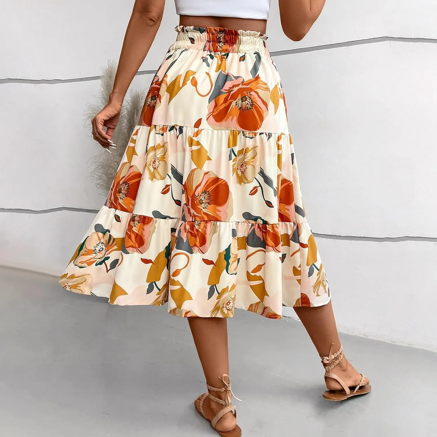 Maxi Skirt,Womens Boho Maxi Skirt with Pockets Elastic High Waisted Linen Summer Flowy Long Skirts for Women 2025