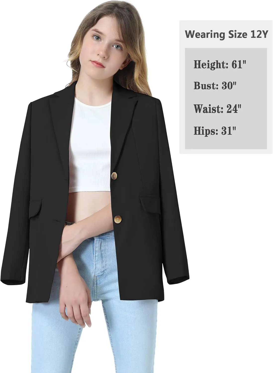 Mebius Girls Blazer Jacket with Inner Pocket Long Sleeve Notched Collar/Lapel Collar Open Front Casual Kids Blazers Suit