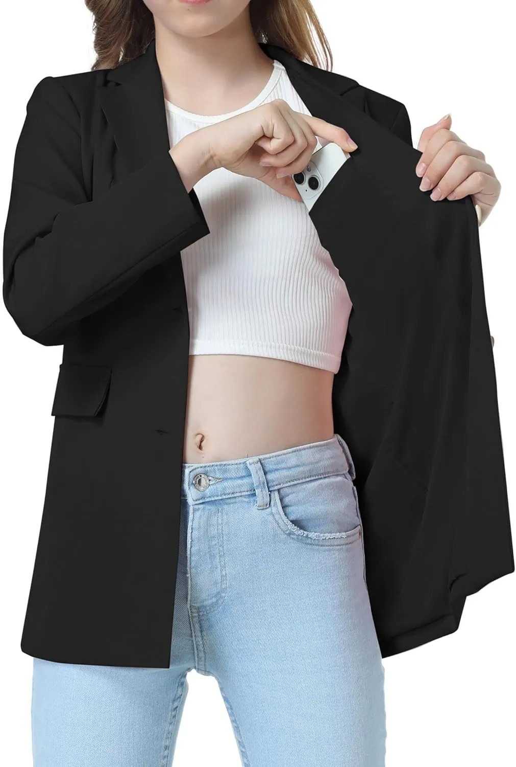Mebius Girls Blazer Jacket with Inner Pocket Long Sleeve Notched Collar/Lapel Collar Open Front Casual Kids Blazers Suit