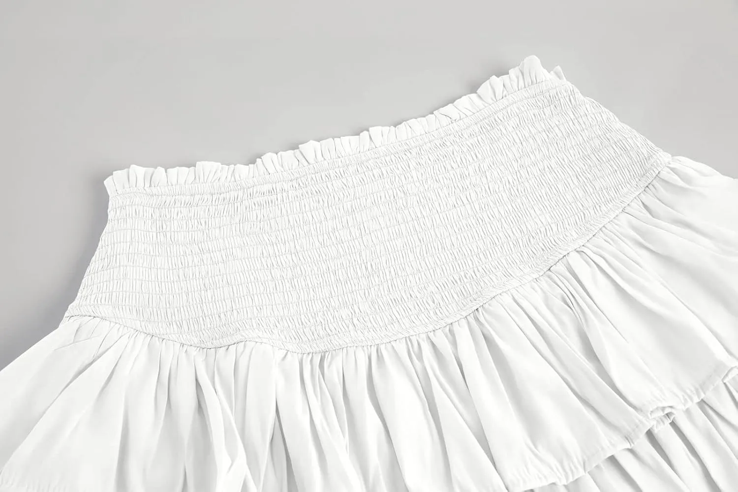 Meikulo Women Smocked Ruffle Mini Skirts Summer High Waisted Tiered Short Skirt with Shorts Underneath