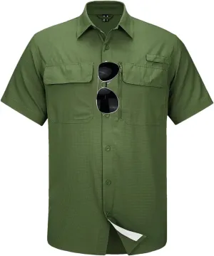 Mesh Breathable Shirt Men's Quick Dry Button Short Sleeves Hiking Fishing Work Cargo Shirts