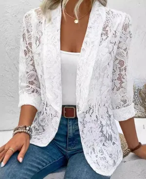 MINTLIMIT Women's Lace Blazer Open Front Button Down Sheer Mesh Blazer Elegant 3/4 Sleeve Casual Blazers Jacket