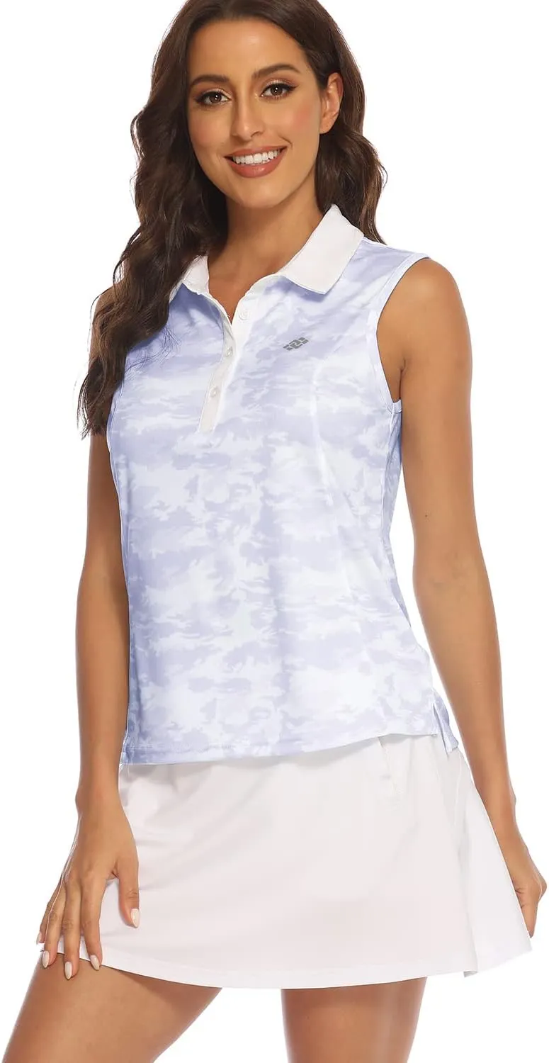 MoFiz Sleeveless Golf Polo Shirts for Women Quick Dry Camo Lightweight UPF 50  Sports Athletic Tank Tops for Casual Tennis