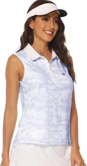 MoFiz Sleeveless Golf Polo Shirts for Women Quick Dry Camo Lightweight UPF 50  Sports Athletic Tank Tops for Casual Tennis