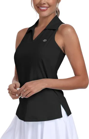 MoFiz Women's Golf Shirts Sleeveless Tennis Tank Tops Racerback Polo V Neck Collared Quick Dry Athletic Tanks