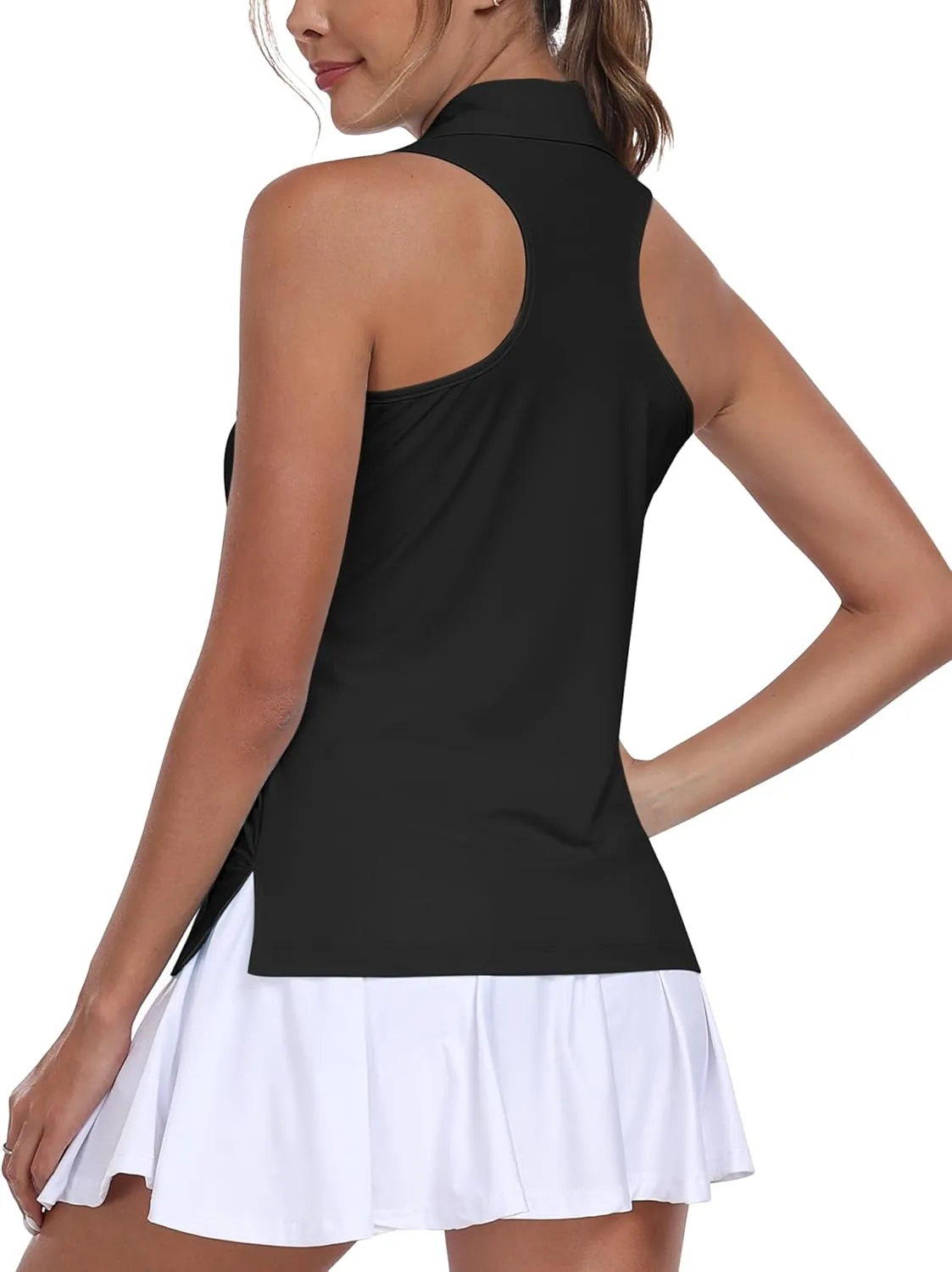 MoFiz Women's Golf Shirts Sleeveless Tennis Tank Tops Racerback Polo V Neck Collared Quick Dry Athletic Tanks