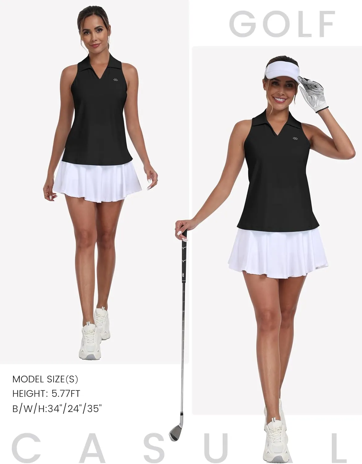 MoFiz Women's Golf Shirts Sleeveless Tennis Tank Tops Racerback Polo V Neck Collared Quick Dry Athletic Tanks