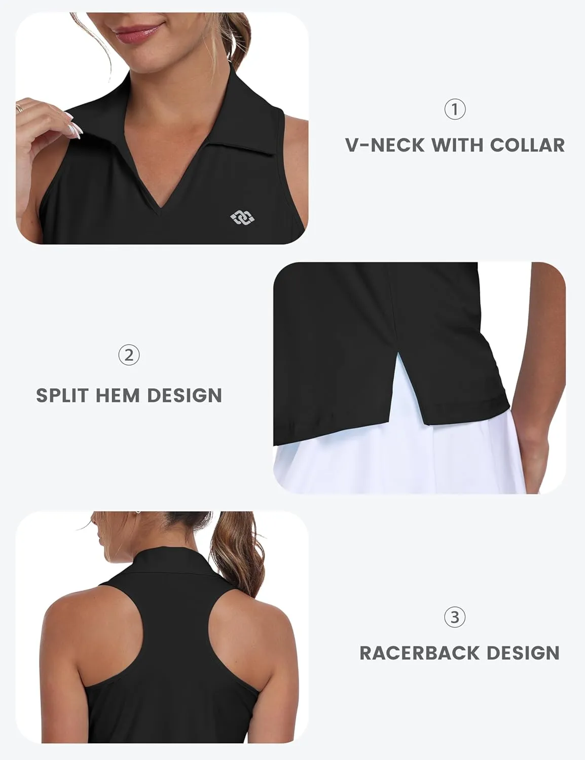 MoFiz Women's Golf Shirts Sleeveless Tennis Tank Tops Racerback Polo V Neck Collared Quick Dry Athletic Tanks