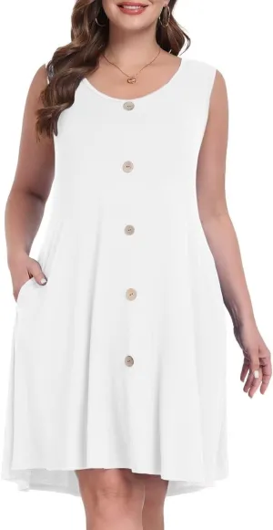 MONNURO Summer Tank Dresses for Women Plus Size Sundresses with Pocket Casual Beach Vacation Sleeveless Swimsuit Cover Up