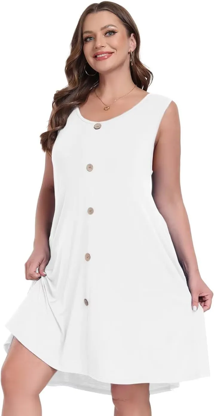 MONNURO Summer Tank Dresses for Women Plus Size Sundresses with Pocket Casual Beach Vacation Sleeveless Swimsuit Cover Up