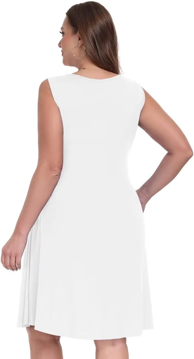 MONNURO Summer Tank Dresses for Women Plus Size Sundresses with Pocket Casual Beach Vacation Sleeveless Swimsuit Cover Up