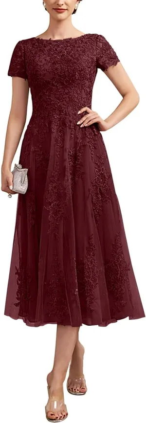 Mother of The Bride Dresses for Wedding Tea-Length Tulle Lace Dresses for Women Formal ZXF015