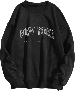 New York Sweatshirts For Women Crewneck Letter Graphic Vacation Shirt Oversized Long Sleeve Pullover Tops Harajuku Clothes