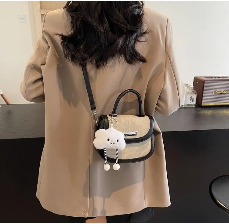Niche Design Women's Fresh Handbags Messenger purses Fashion Contrast Color Semi-circular Saddle Bags