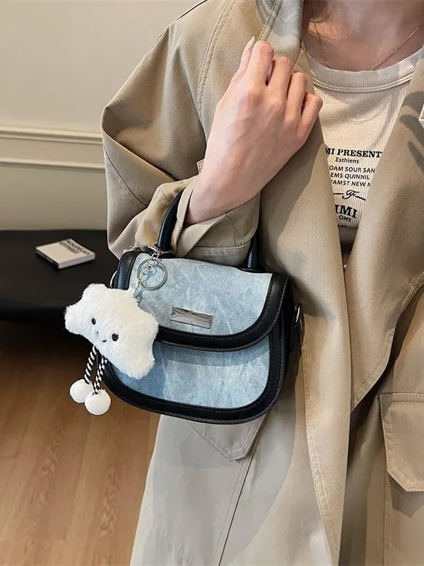 Niche Design Women's Fresh Handbags Messenger purses Fashion Contrast Color Semi-circular Saddle Bags