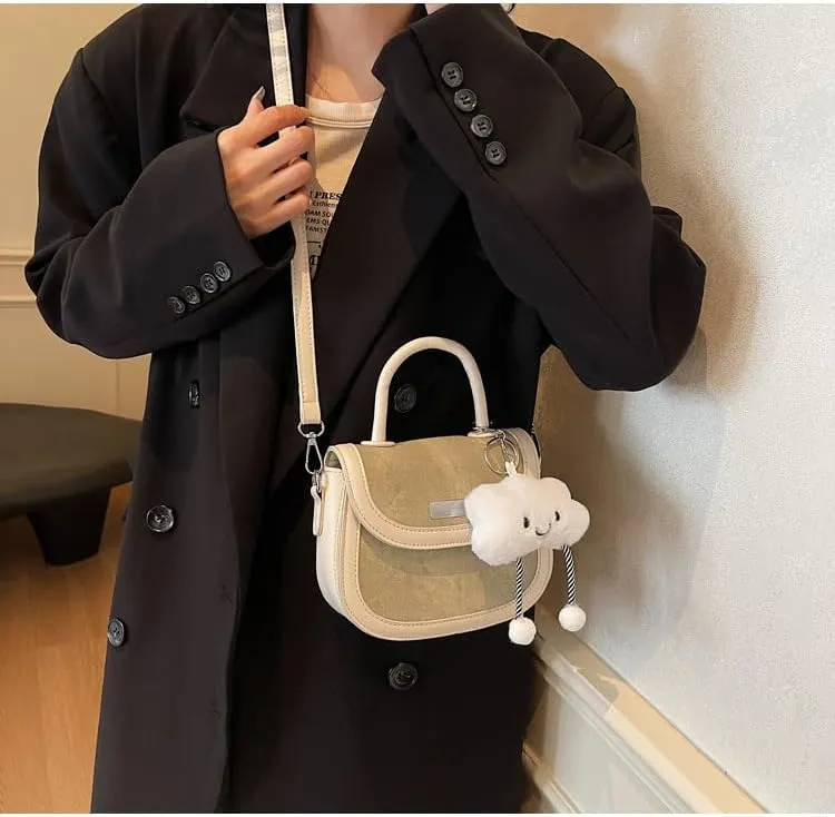 Niche Design Women's Fresh Handbags Messenger purses Fashion Contrast Color Semi-circular Saddle Bags