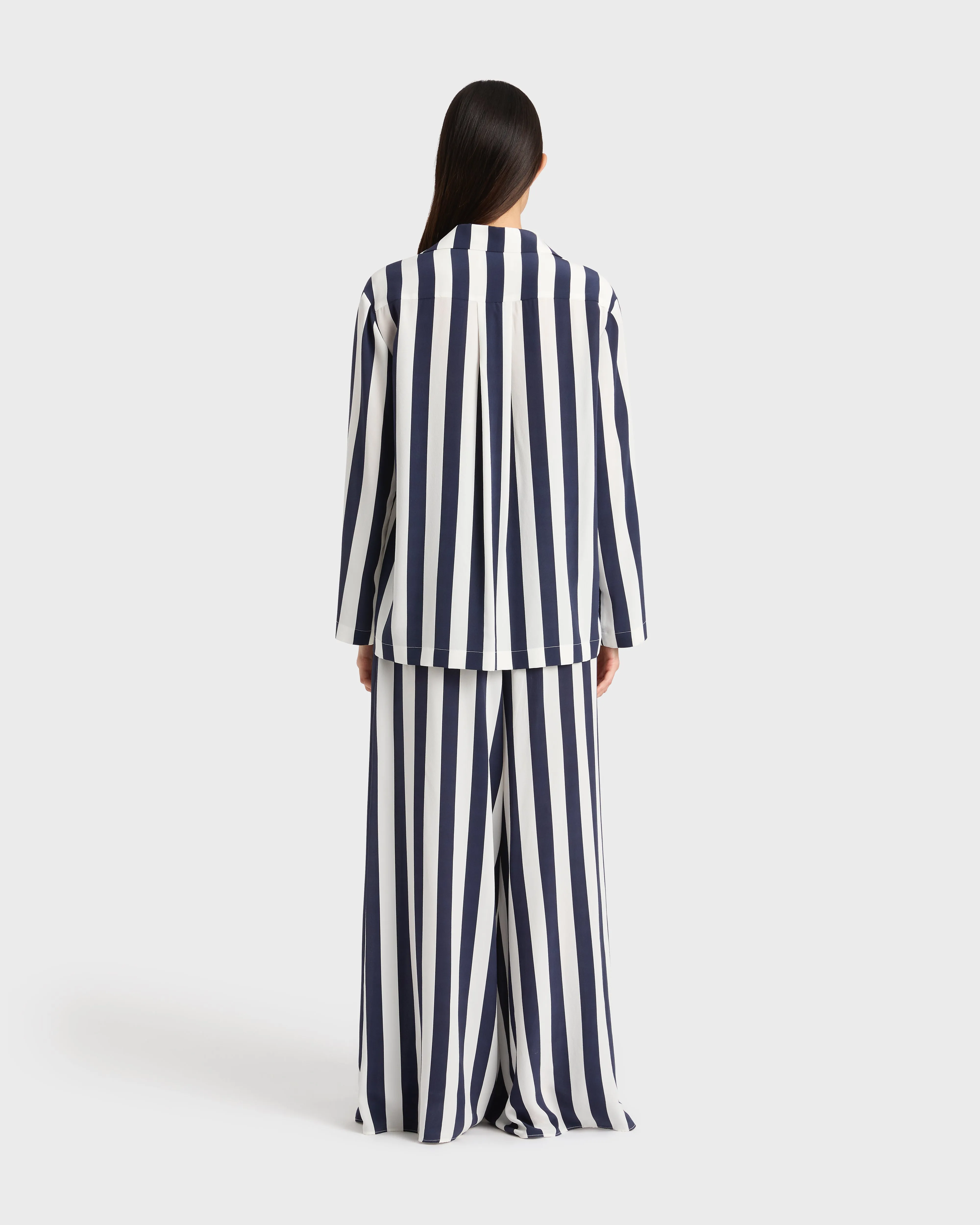 Orta Silk Long Sleeve Blouse - Navy Stripe