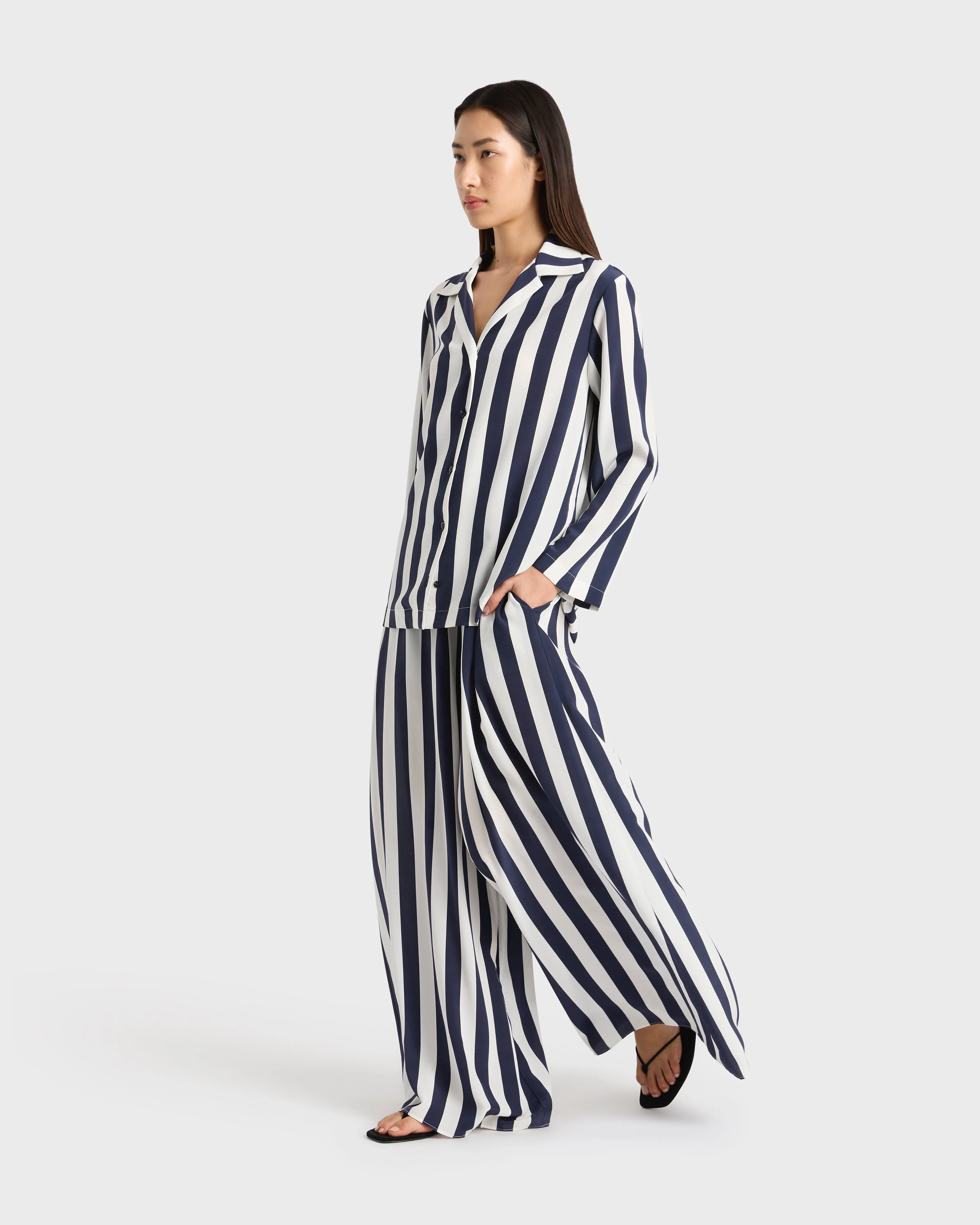Orta Silk Long Sleeve Blouse - Navy Stripe
