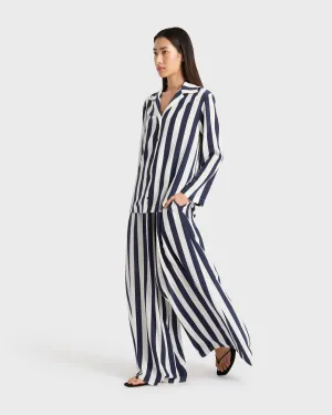 Orta Silk Long Sleeve Blouse - Navy Stripe