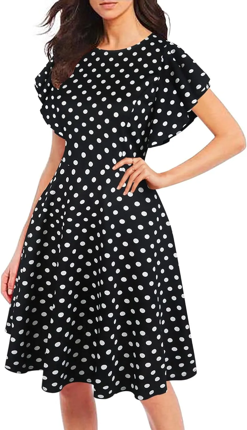 oxiuly Wedding Church Vintage Cocktail Dresses with Pockets Summer Casual Floral Dress for Women Flare376