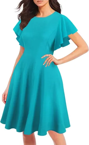 oxiuly Wedding Church Vintage Cocktail Dresses with Pockets Summer Casual Floral Dress for Women Flare376