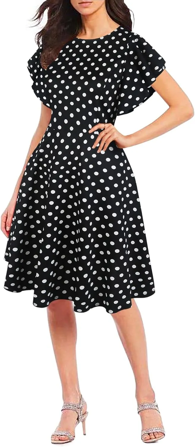 oxiuly Wedding Church Vintage Cocktail Dresses with Pockets Summer Casual Floral Dress for Women Flare376