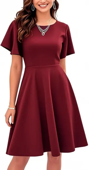 oxiuly Wedding Church Vintage Cocktail Dresses with Pockets Summer Casual Floral Dress for Women Flare376