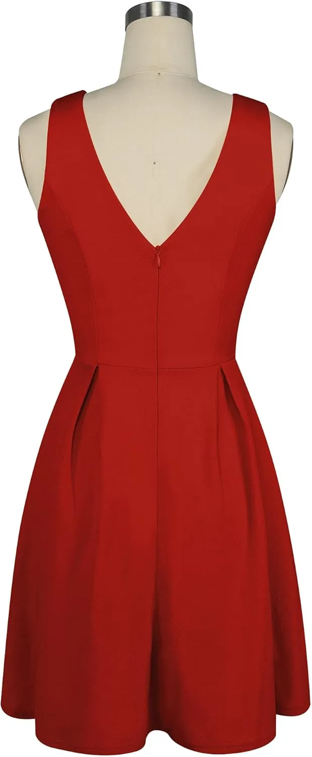oxiuly Women's Sleeveless V Neck Casual Mini Dress Graduation Dinner Gowns Party Cocktail Dresses with Pockets OX366