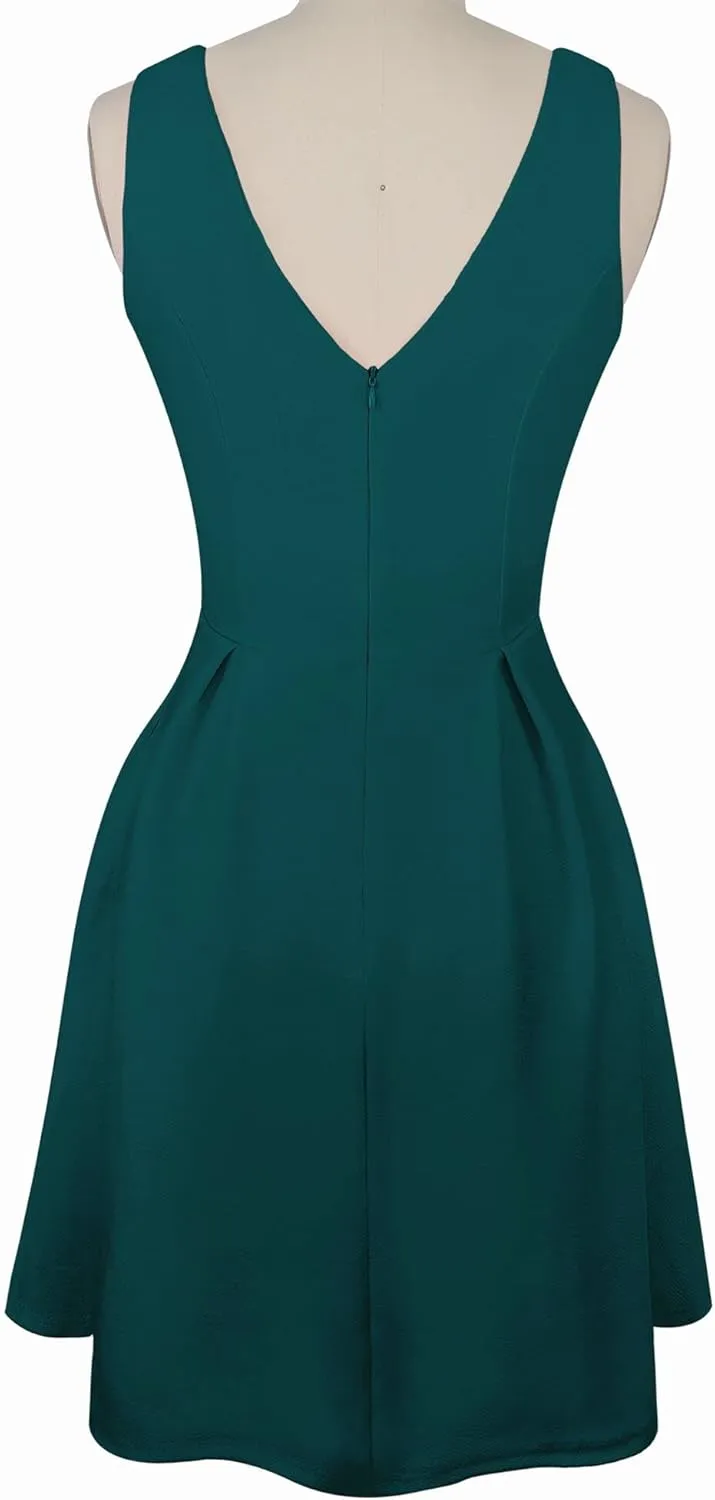 oxiuly Women's Sleeveless V Neck Casual Mini Dress Graduation Dinner Gowns Party Cocktail Dresses with Pockets OX366