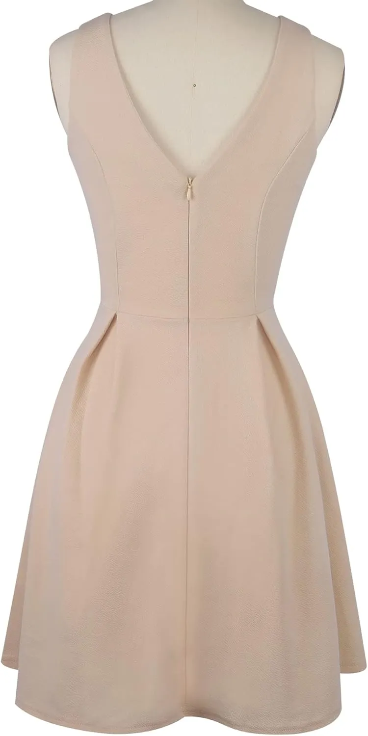 oxiuly Women's Sleeveless V Neck Casual Mini Dress Graduation Dinner Gowns Party Cocktail Dresses with Pockets OX366