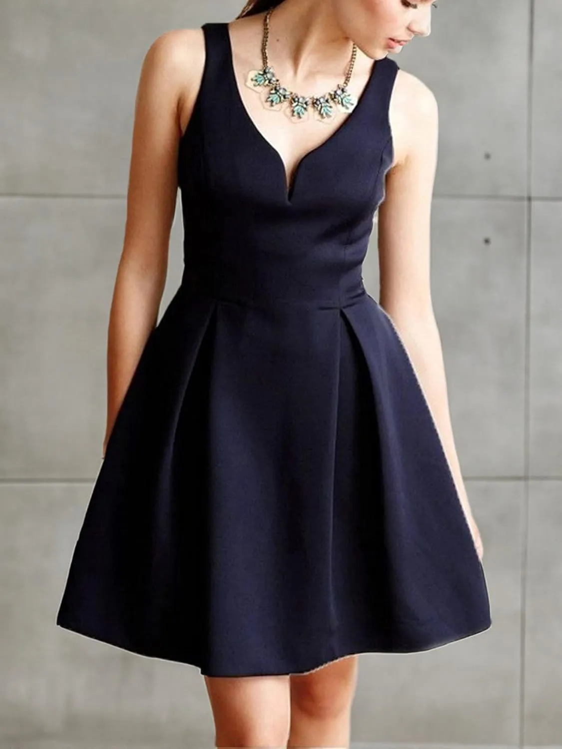 oxiuly Women's Sleeveless V Neck Casual Mini Dress Graduation Dinner Gowns Party Cocktail Dresses with Pockets OX366