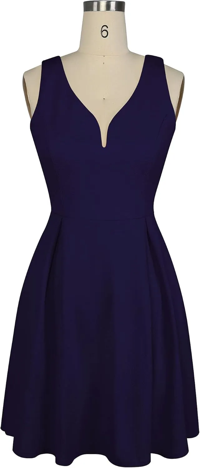 oxiuly Women's Sleeveless V Neck Casual Mini Dress Graduation Dinner Gowns Party Cocktail Dresses with Pockets OX366