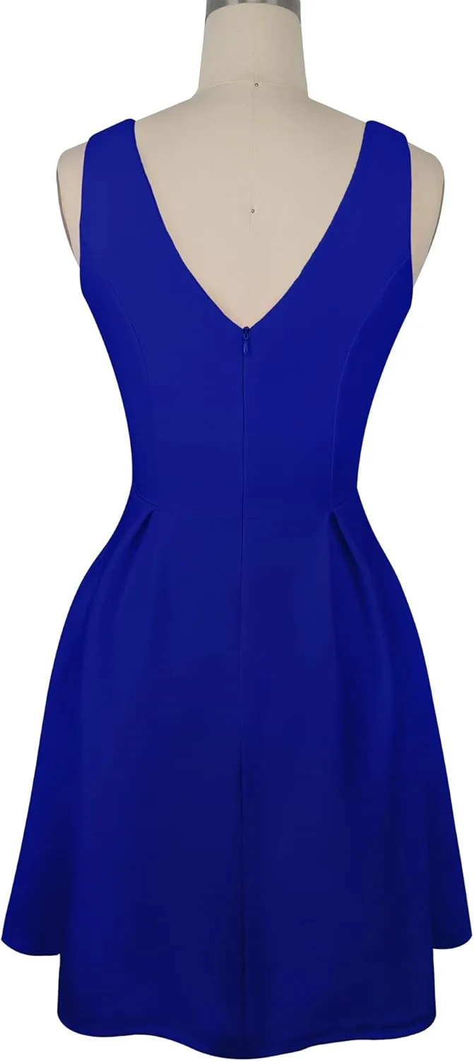 oxiuly Women's Sleeveless V Neck Casual Mini Dress Graduation Dinner Gowns Party Cocktail Dresses with Pockets OX366