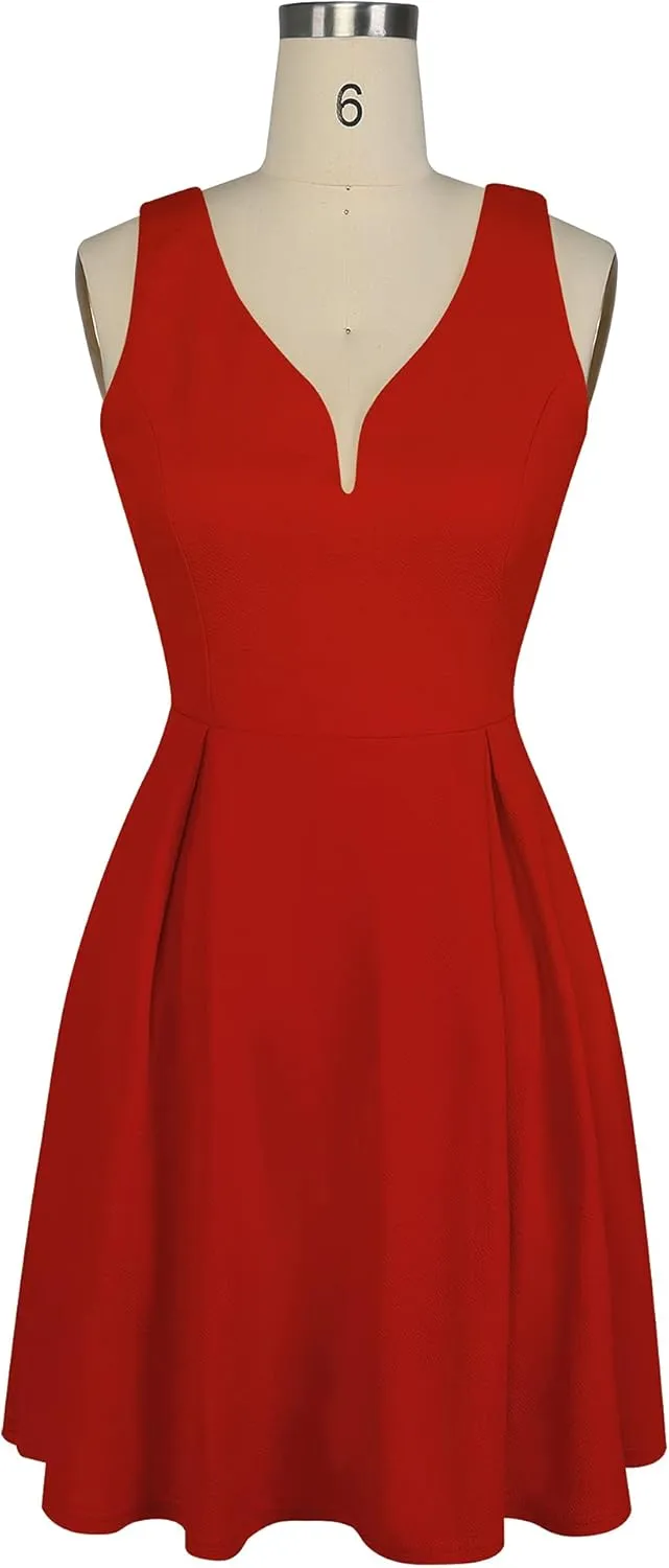 oxiuly Women's Sleeveless V Neck Casual Mini Dress Graduation Dinner Gowns Party Cocktail Dresses with Pockets OX366