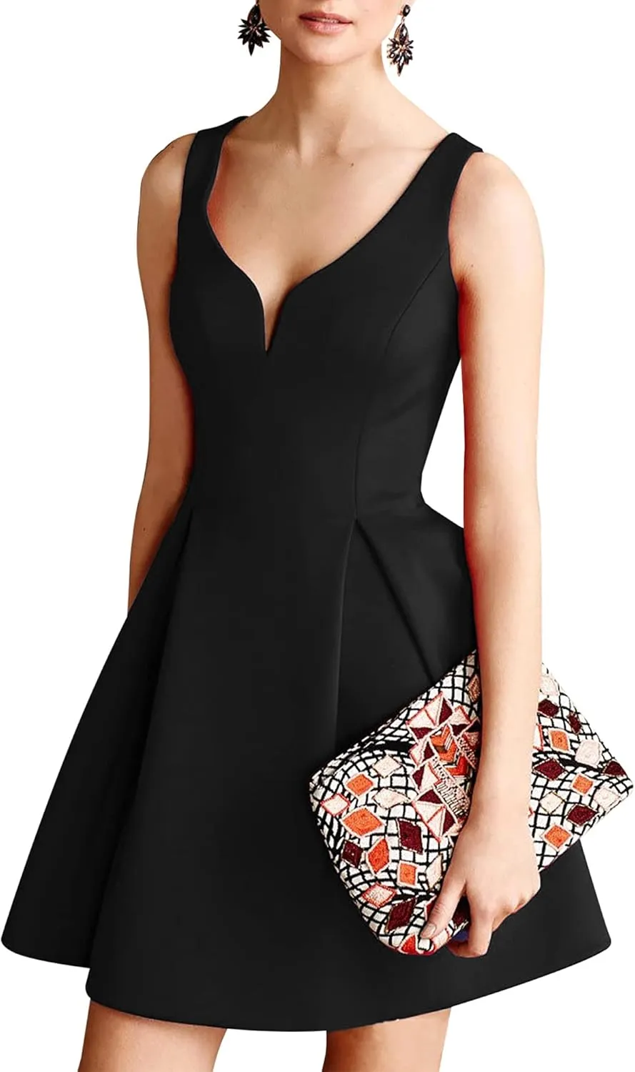 oxiuly Women's Sleeveless V Neck Casual Mini Dress Graduation Dinner Gowns Party Cocktail Dresses with Pockets OX366
