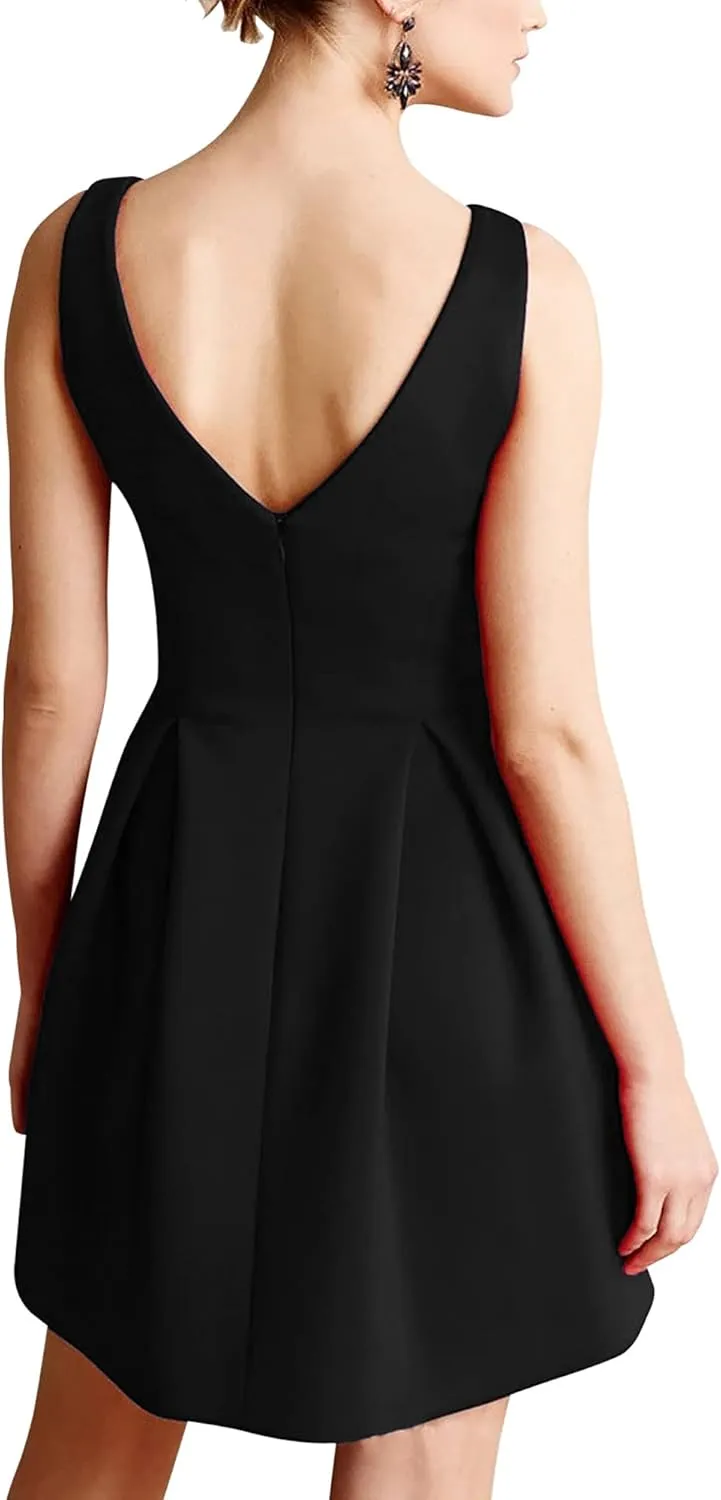 oxiuly Women's Sleeveless V Neck Casual Mini Dress Graduation Dinner Gowns Party Cocktail Dresses with Pockets OX366