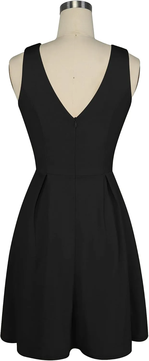 oxiuly Women's Sleeveless V Neck Casual Mini Dress Graduation Dinner Gowns Party Cocktail Dresses with Pockets OX366