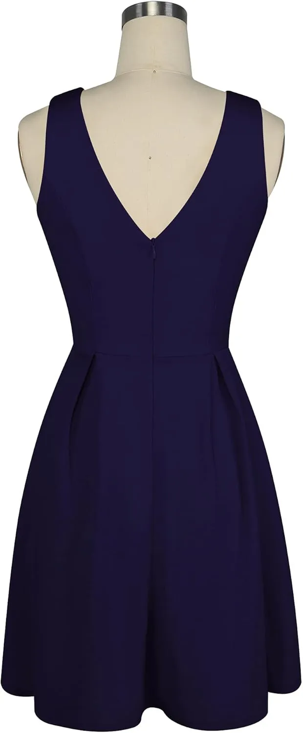 oxiuly Women's Sleeveless V Neck Casual Mini Dress Graduation Dinner Gowns Party Cocktail Dresses with Pockets OX366