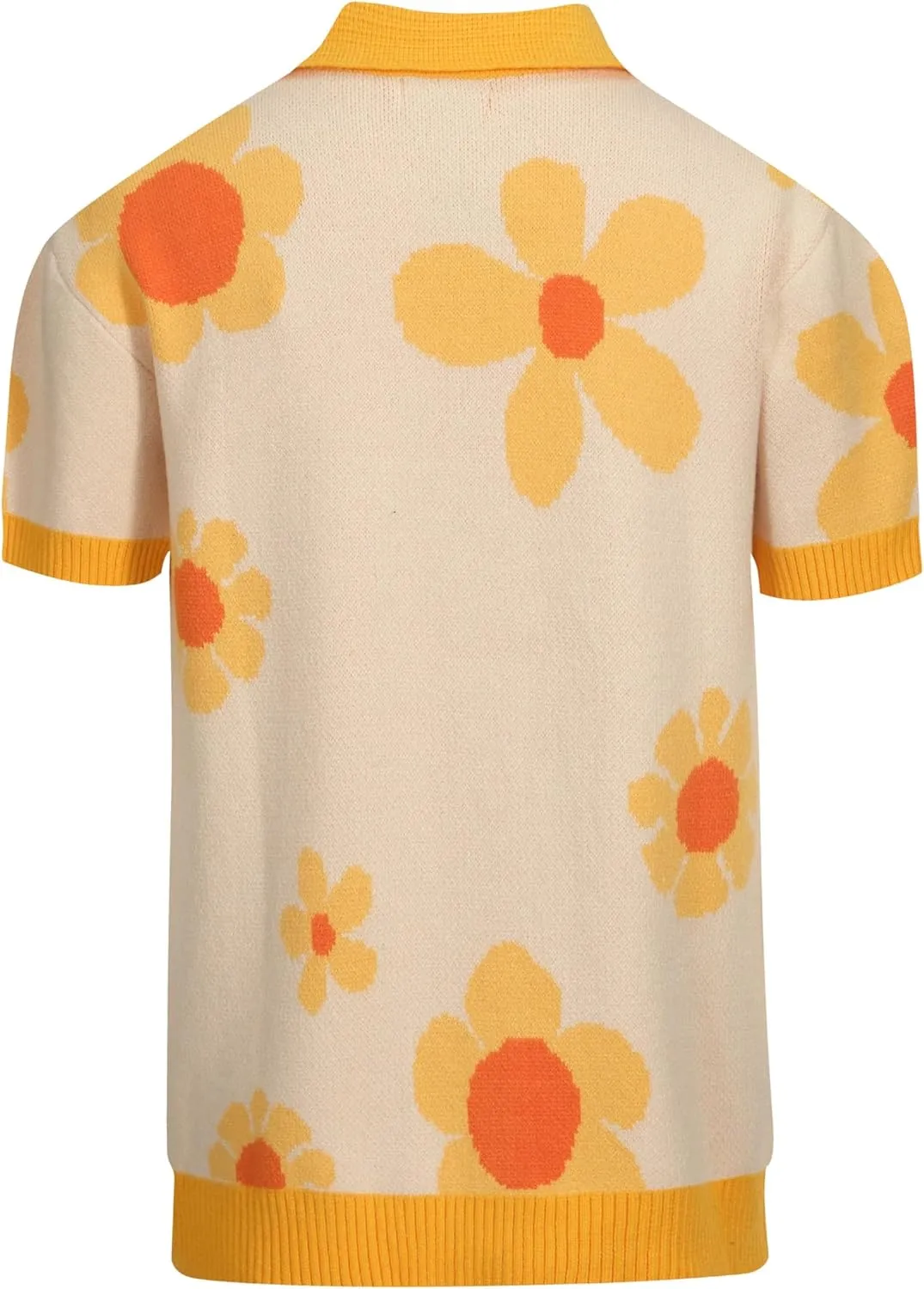 OXKNIT Men's Short-Sleeved Knit Polo with Flowers Casual Button Down Cardigan